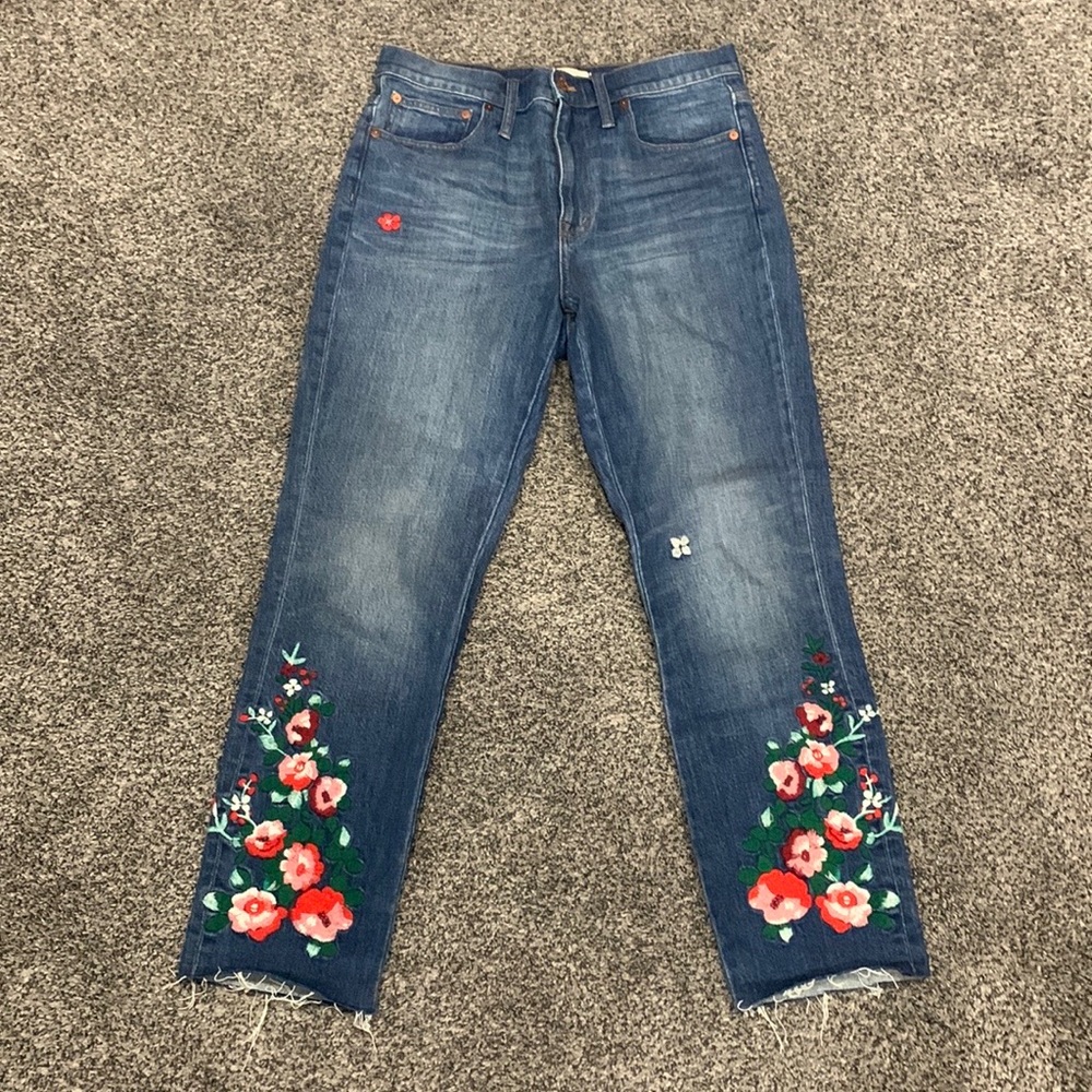 Madewell The High-Rise Slim Boyjean: Floral Embroidered Size 27 Raw Hem